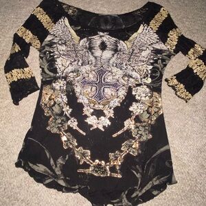 Angels and diamonds, short sleeve dressy shirt